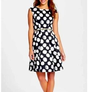 Eliza J Polka Dot Faille Fit & Flare Dress Cap sleeve size 12